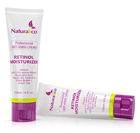 Skin Care Anti-Aging Wrinkle Treatment, Retinol Face Moisturizing Cream By Naturalico -67% Organic Formula Of 2.5% Retinol, Botanical Hyaluronic Acid & Vitamins - For Day & Night Use - 4 Fl.Oz