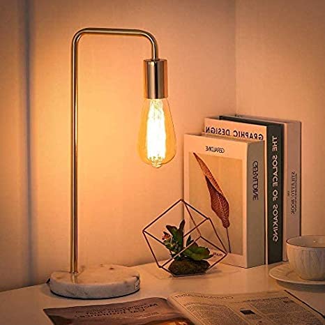 Gold Desk Lamp, Nightstand Industrial Table Lamp, Edison Table Lamps, Industrial Bedside Lamp with Marble Base for Dorm, Office, Bedroom, Living Room - No Bulb