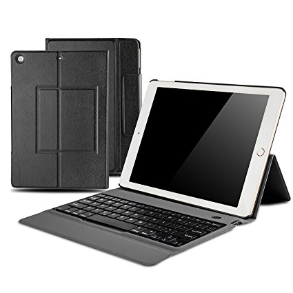 OMOTON New iPad 9.7 Inch 2017 Keyboard Case Cover, Ultra-thin Bluetooth Keyboard Stand Portfolio Case with Auto Sleep / Wake Feature, PU Leather for Apple New iPad 9.7, Black