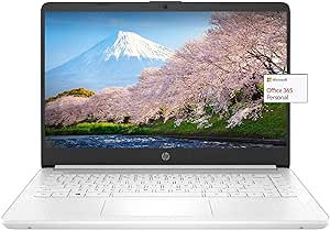 HP 14in Thin Light Laptop, Intel 2-Core CPU, 8GB RAM, 192GB Storage(64GB eMMC 128GB Micro SD),1Yr Office w/Accessories(White)