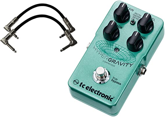 TC Electronic HyperGravity Compressor Pedal with a Pair of Pedalboard Patch Cables