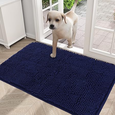 OLANLY Dog Door Mat for Muddy Paws, Absorbs Moisture and Dirt, Absorbent Non-Slip Washable Mat, Quick Dry Microfiber, Mud Mat for Dogs, Entry Indoor Door Mat for Inside Floor(36x24 Inches, Navy Blue)