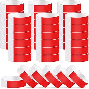 Vicloon Event Wristbands, 300pcs Paper Like Bracelets, Paper Wristbands Neon Wristbands Festival Wristbands for Events Arm Bands Party Wristbands for Events Clubs Lightweight Concert Wristbands Red