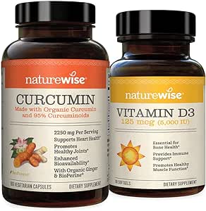 NatureWise Curcumin Turmeric 2250mg | 95% Curcuminoids & BioPerine Black Pepper Extract Vitamin D3 5000iu (125 mcg) Healthy Muscle Function, and Immune Support,