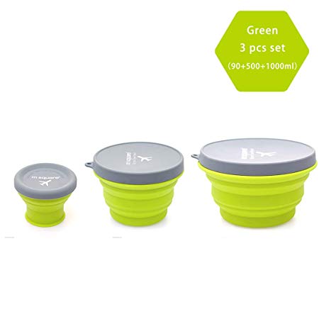 M Square Collapsible Food Grade Silicone Bowls with Lids, BPA-Free, Camping, Traveling, Pets, Hiking, Backpacking Bowl