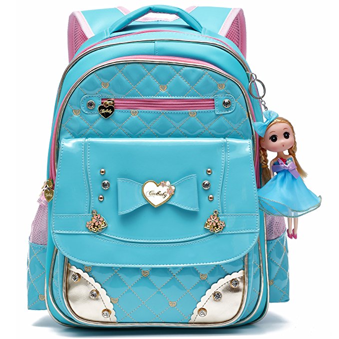Ali Victory Waterproof PU Leather Kids Backpack Cute School Bookbag for Girls (Small, Blue)