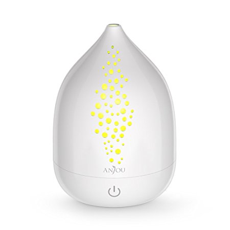 Essential Oil Diffuser, Anjou Ultrasonic Aromatherapy Diffuser (One-Button Operation, 200 ml Capacity, Safe PP Plastic, BPA-Free, Color Changing Light, White)