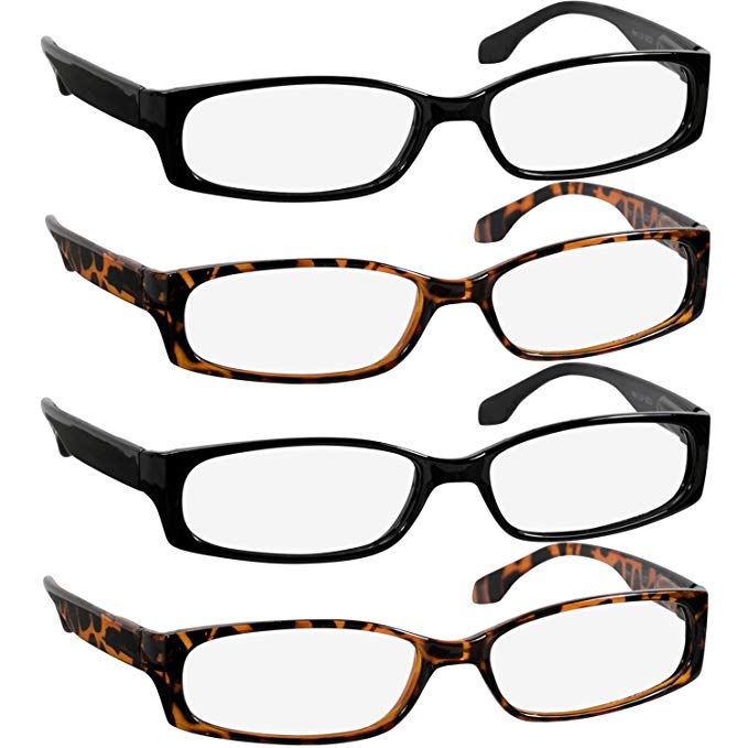 Reading Glasses for Women and Men - Best Designer 4 Pack of Readers Spring Hinge