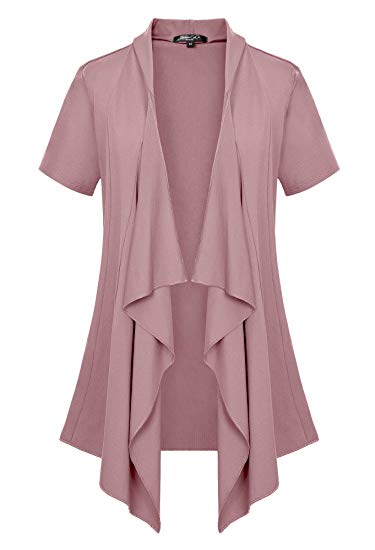 Women's Short Sleeve Draped Open Front Cardigan Vest Asymmetric Hem