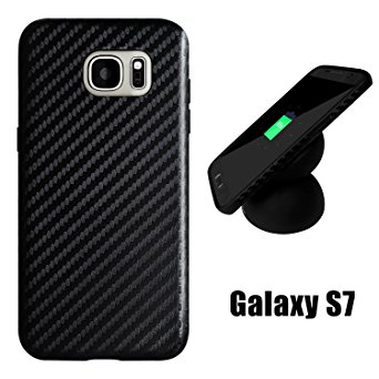 Galaxy s7 Carbon fiber case, NeWisdom special designed Soft Rubberized Carbon Case for Samsung galaxy s 7 [No need to be removed while wireless charging] (Black)