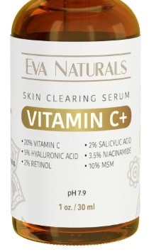 Vitamin C Serum Plus 2 Retinol 35 Niacinamide 5 Hyaluronic Acid 2 Salicylic Acid 10 MSM 20 Vitamin C - Skin Clearing Serum - Anti-Aging Skin Repair Supercharged Face Serum 1 oz