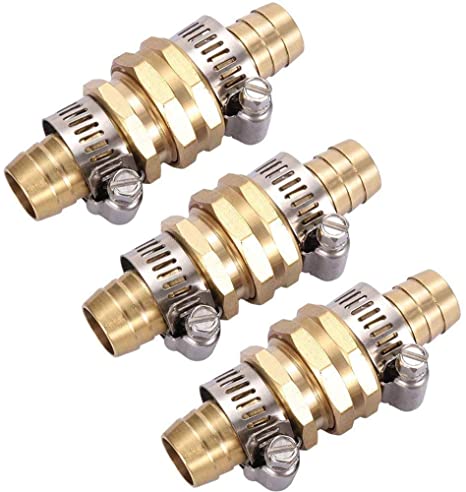 ZKZX 3Sets 5/8 Inch Aluminium Garden Hose Mender End Repair Kit Water Hose End Mender with Stainless Steel Clamp,Female and Male Hose Connector (3Sets)