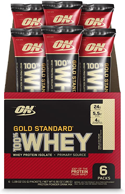 Optimum Nutrition Gold Standard 100% Whey Protein Powder Individual Stick Packs, Vanilla Ice Cream, 6 Count