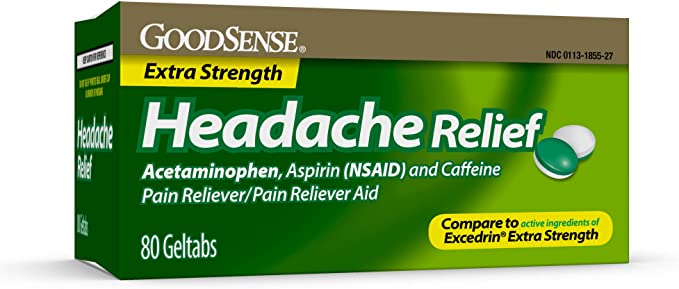 GoodSense Extra Strength Headache Relief Geltabs, Acetaminophen, Aspirin (NSAID) and Caffeine, 80 Count