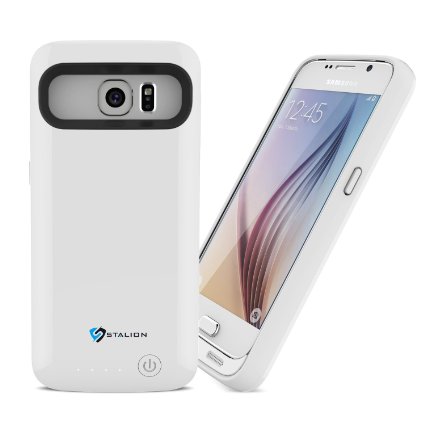 Galaxy S6 Battery Case: Stalion® Stamina Rechargeable Extended Charging Case (Ceramic White) 3500mAh Protective Charger Cover with LED Charge Indicator Light