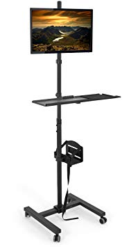 VIVO Black Computer Mobile Cart Rolling Stand | Adjustable Monitor Mount 32" Case Holder & Keyboard Tray Moving Workstation (CART-PC02T)