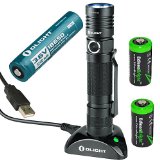 Olight S30R II 1020 Lumen Baton rechargeable XM-L2 U3 LED Flashlight with type 18650 3200mAh Li-ion battery charging base with two EdisonBright CR123A Lithium back-up batteries bundle
