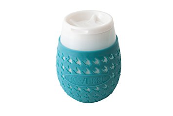 GOVERRE : a GLASS, portable, stemless wine glass with a silicone sleeve and a drink-through lid. (Turquoise)