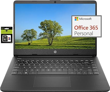 HP 14" Laptop for Student and Business Stream Ultral Light, Intel Quad-Core Processor, 16GB RAM, 128GB Storage(64GB eMMC 64GB Ghost Manta SD Card), 1-Year Office 365, Webcam, Long Battery Life, Win11