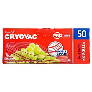 Diversey-100946911 CRYOVAC Resealable Double Zipper Quart Storage Bags (50 Bags)