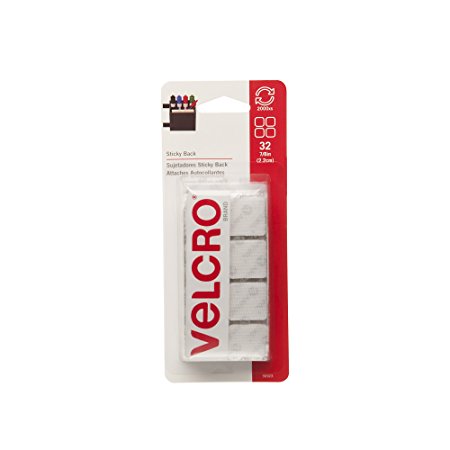 VELCRO Brand - Sticky Back - 7/8" Squares, 32 Sets - White