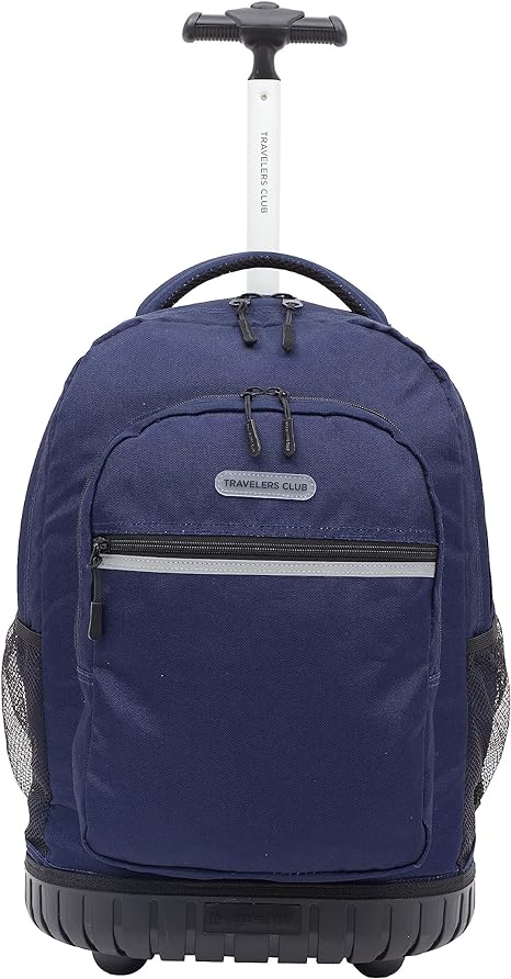 Travelers Club Rolling Backpack with Shoulder Straps, Navy Blue, 18-Inch