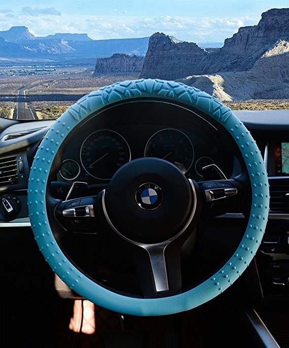 JYPC Silicone Anti-slip Car Steering Wheel Cover Novel Geometrical Pattern Universal 15 inch (Blue)