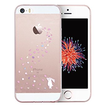 iPhone SE Case Clear, Vect iPhone 5s Case TPU Soft Shock-Absorption Scratch-Resistant Clear Slim Protective Cover for iPhone SE iPhone 5s 4 inch(Floral Bunny)