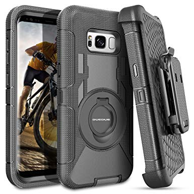 Samsung S8 Case, Galaxy S8 Case Belt Clip, DUEDUE Heavy Duty Shockproof Kickstand Swivel Full Body Rugged Bumper Hybrid Holster Protective Case for Samsung Galaxy S8, Black