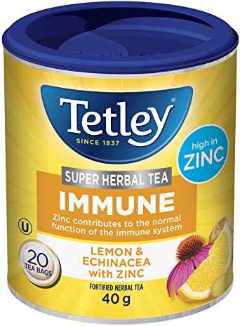 Tetley Super Herbal Tea Immune: Lemon and Echinacea with Zinc- 20 Count