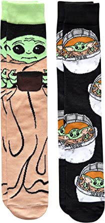 STAR WARS Baby Yoda Eating Soup Men's Crew Socks 2 Pair Pack Shoe Size 6-12