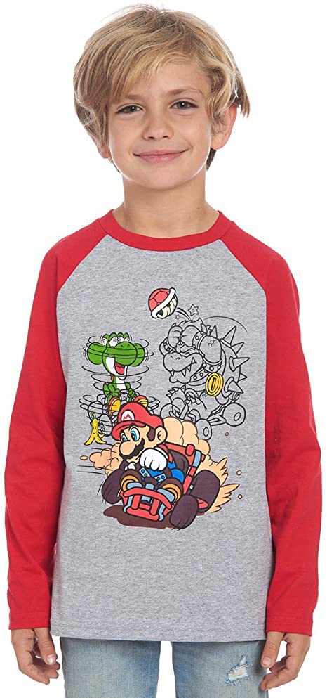 Nintendo Boys Super Mario Kart Long Sleeve Graphic Tee Shirt Top