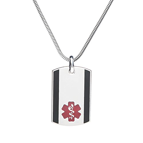 Divoti Custom Engraved 316L Steel Urban Medical Alert Necklace -Dog Tag-24" Stainless Snake Chain