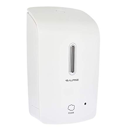 Alpine Wall Mountable, Touchless, Universal Foam Soap Dispenser for Offices, Schools, Warehouses, Food Service Facilities, and Manufacturing Plants, Battery Powered - White