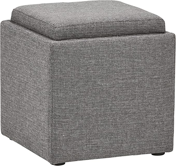 Amazon Brand - Rivet Ross Tweed Lift-Top Storage Ottoman/Footstool with inner tray, 45 x 45 x 46cm, Grey