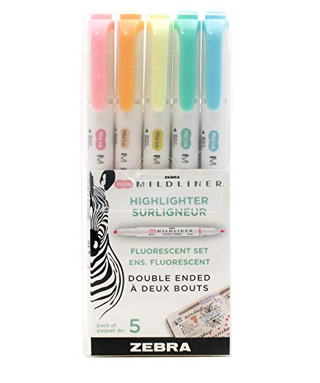 Zebra Pen Mildliner, Double Ended Highlighter, Broad and Fine Tips, Assorted Fluorescent Colors, 5-Count