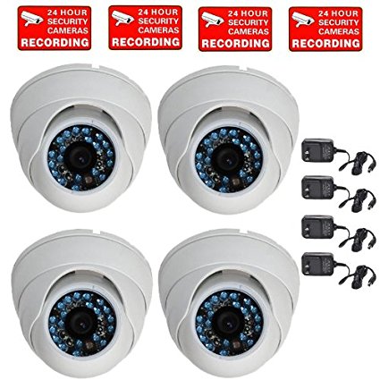 VideoSecu 4 CCTV Infrared Night Vision Outdoor Dome Security Cameras IR Color CCD 480TVL 3.6mm Wide View Angle Lens with Free Power Supplies and Security Warning Decals W76