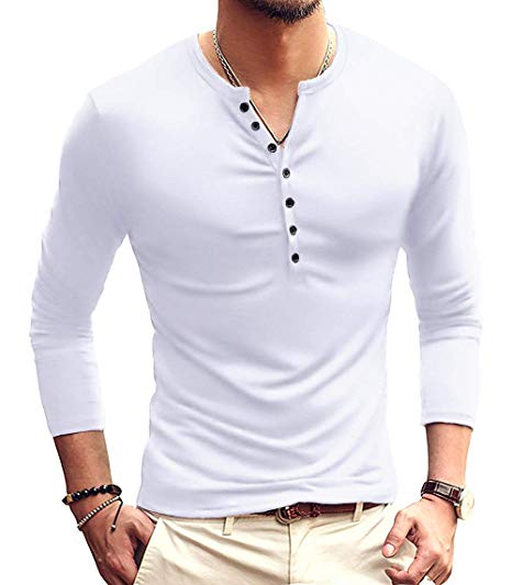 YTD Mens Casual Slim Fit Basic Henley Long Sleeve Fashion T-Shirt