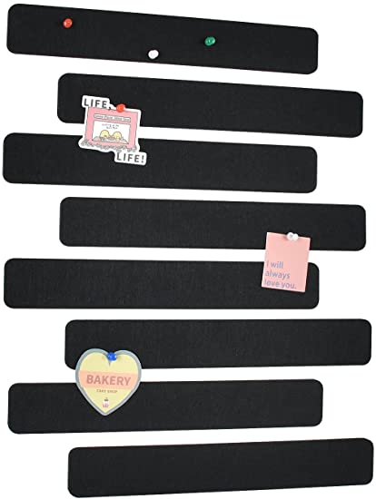 8 Pcs Black Felt Pin Board Bar Strips with 35 Pushpins, Self-Adhesive Lightweight Bulletin Board Bar Strips No Damage for Wall,for Paste Notes, Photos, Schedules, Announcements.