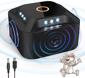 Ultrasons Souris et Rats 360°, 3 Modes Anti Souris Répulsif Souris Brancher avec 12 Lumières Stroboscopiques, 300 M² Large Portée Ultrasons Anti Rongeurs pour Souris Rat Araignée Moth Fourmi