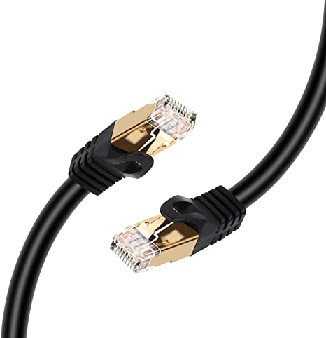 Zarivy 24 Gauge Cat8 Ethernet Cable 10FT, Cat 8 LAN Internet Network Cable 40Gbps 2000Mhz with Gold Plated RJ45 Plug, 24AWG Cat8 Patch Cord Dual Shielded for PC TV PS4 Modem Router Laptop, 1 Pack