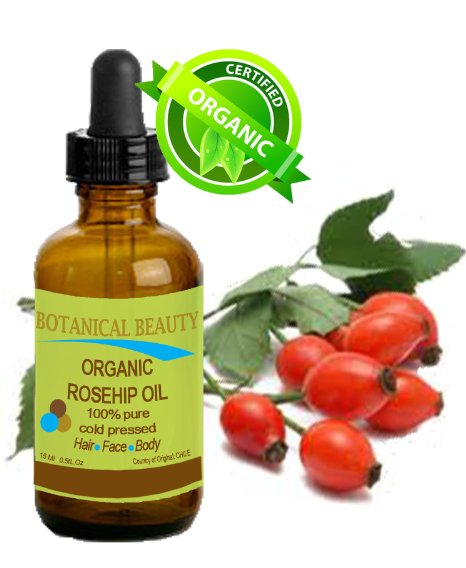 Botanical Beauty ORGANIC ROSEHIP OIL 100 Pure For Face Hair and Body 05 Floz- 15 ml