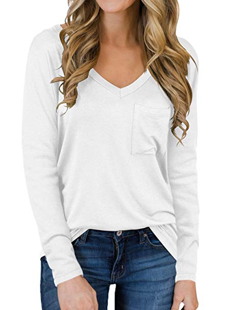 Womens Tops V Neck Tee Casual Short Sleeve and Long Sleeve T Shirts