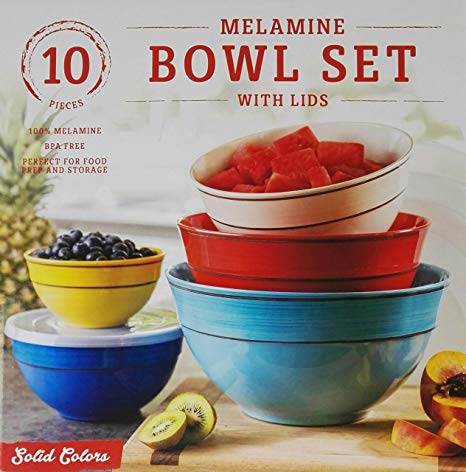 Melamine 10-Piece Mixing Bowl Set - Solid Colors