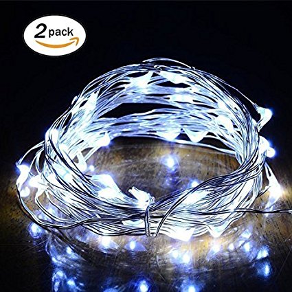 Firecore LED Copper String lights 2 Pack ,16.4ft 50 LEDS ,Home Christmas Decoration, AA Battery Operated (White)