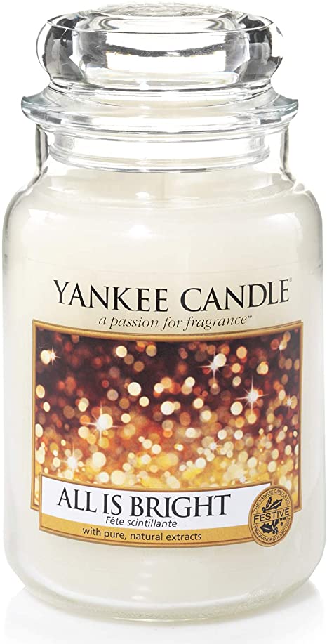 Yankee Candle Large Jar Scented Candle, All is Bright, Up to 150 Hours Burn Time, Glass, White