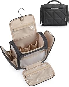 BAGSMART Travel Toiletry Bag, Large Wide-open Travel Bag for Toiletries with Handle, Portable Hanging Organizer for Full-Sized Shampoo, Conditioner, Brushes Set, Travel-Size Accessories, Black