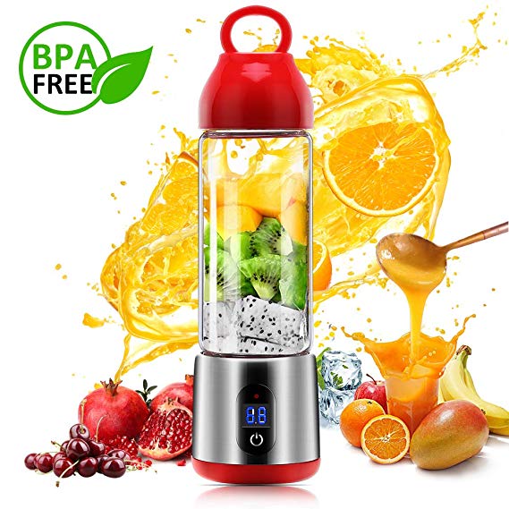 Personal Glass Smoothie Blender, USB Rechargeable Portable Blender Juicer Cup, Multifunctional Small Travel Personal Blender for Shakes and Smoothies, Single Serve Fruit Mixer, Easy One Touch Operation, Great for Sports, Travel, Gym and Office (Red)