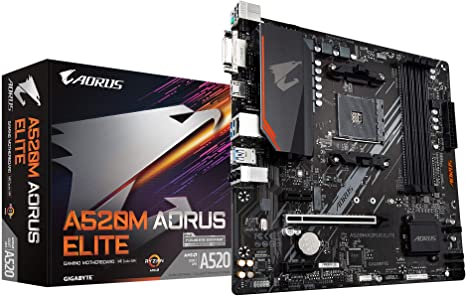 Gigabyte A520M AORUS Elite (AMD Ryzen AM4/MicroATX/5 3 Phases Digital PWM/Gaming GbE LAN/NVMe PCIe 3.0 x4 M.2/2 Display Interfaces/Q-Flash Plus/RGB Fusion 2.0/Motherboard)