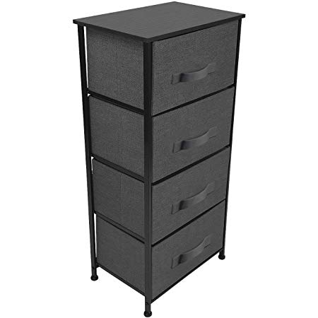 Sorbus Nightstand Chest with 4 Drawers - Bedside Furniture End Table & Dresser for Clothing, Bedroom Accessories, Office, College Dorm, Steel Frame, Wood Top, Easy Pull Fabric Bins (Black/Charcoal)